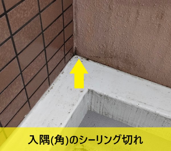 入隅のシーリング切れもありました