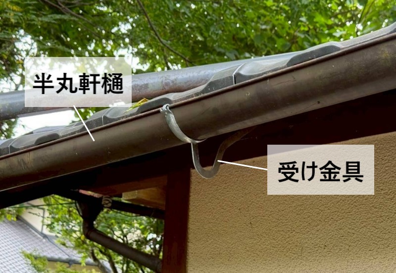 受け金具に半丸軒樋が設置された様子