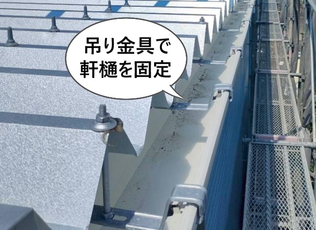 吊り金具で軒樋を固定