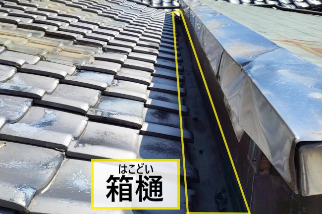 増築部と既存屋根の間に設置されている箱樋