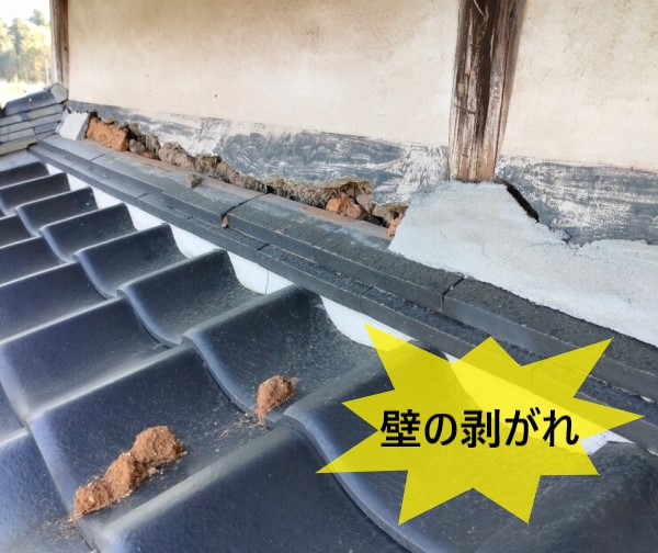 壁が剥がれて隙間ができている