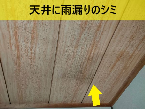 天井に雨漏りのシミ
