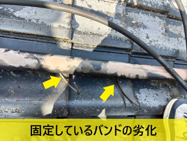 天日ホースを固定しているバンドの劣化で破断している