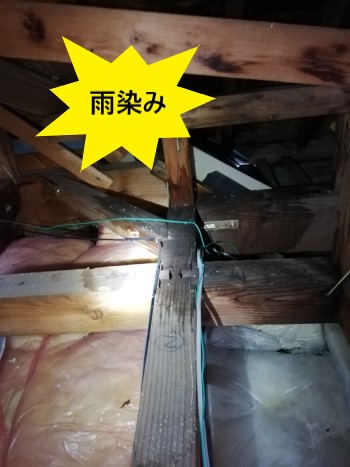 屋根裏の雨染み　雨漏り　瓦のズレ