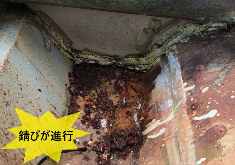 折板屋根の錆びが進行している