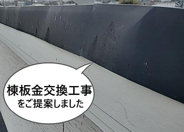 棟板金の交換工事をご提案しました