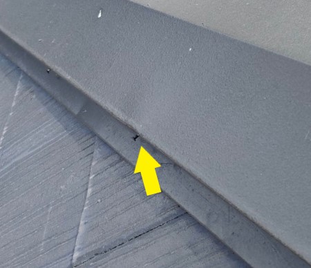 棟板金の釘が浮いている