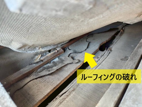 瓦の下のルーフィングの破れ