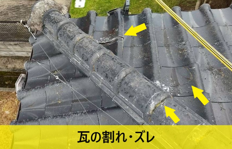 瓦の割れやズレが発生しています