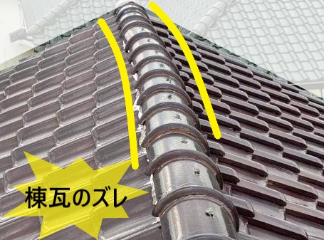 落雷により棟瓦がずれている