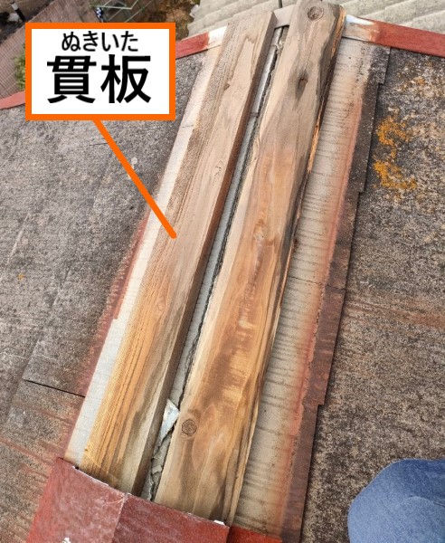 貫板が劣化して棟板金が落下した