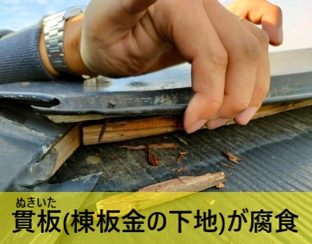 貫板が腐食している