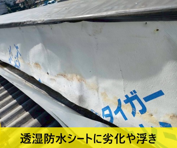 透湿防水シートに劣化や浮きができている