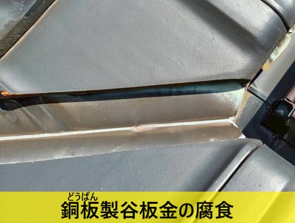 銅板製谷板金　腐食