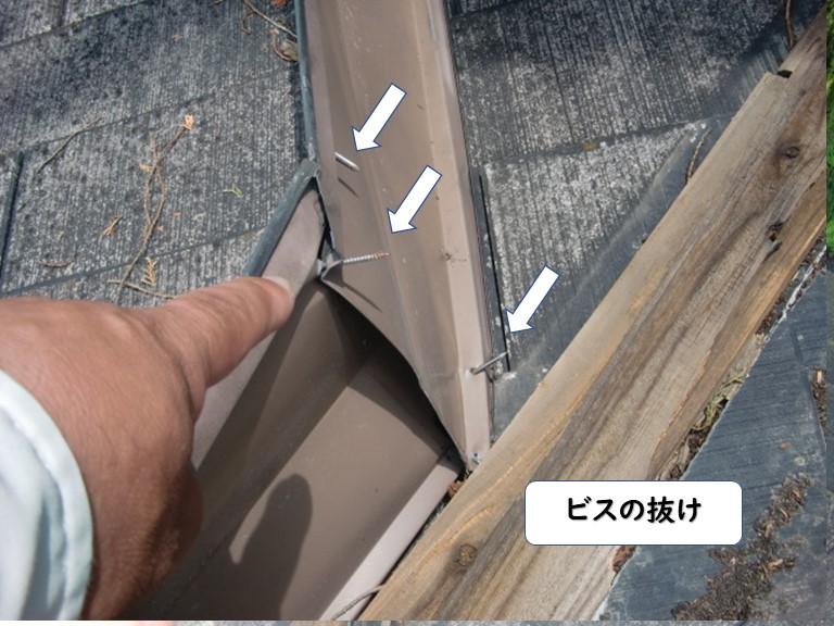 和歌山市の棟板金のビスの抜け