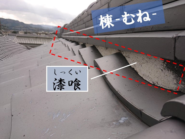 紀の川市での瓦の調査を行い漆喰ついて説明