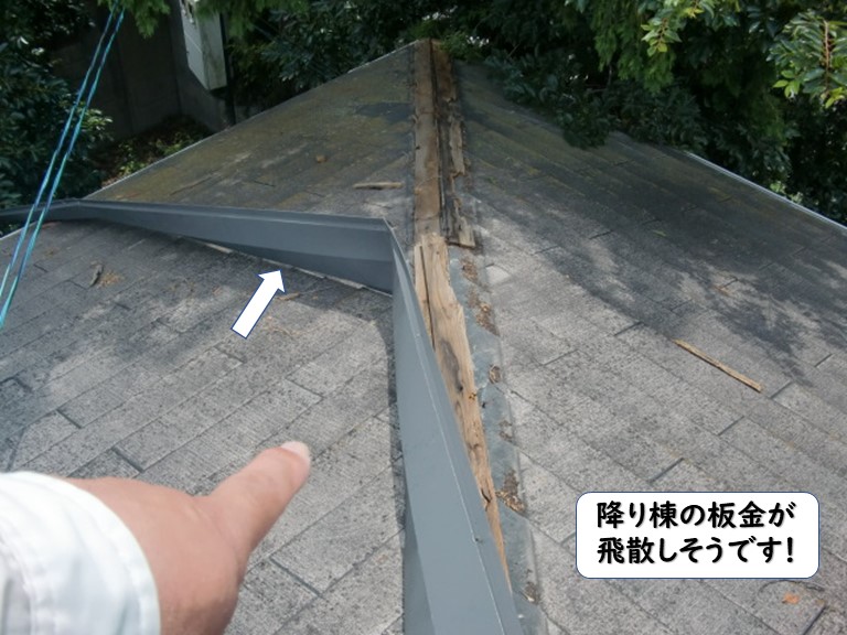 和歌山市の降り棟の板金が飛散しそうです