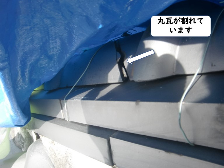 和歌山市の丸瓦が割れています