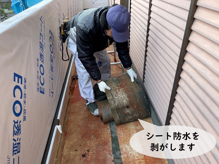 和歌山市でシート防水のシート撤去します