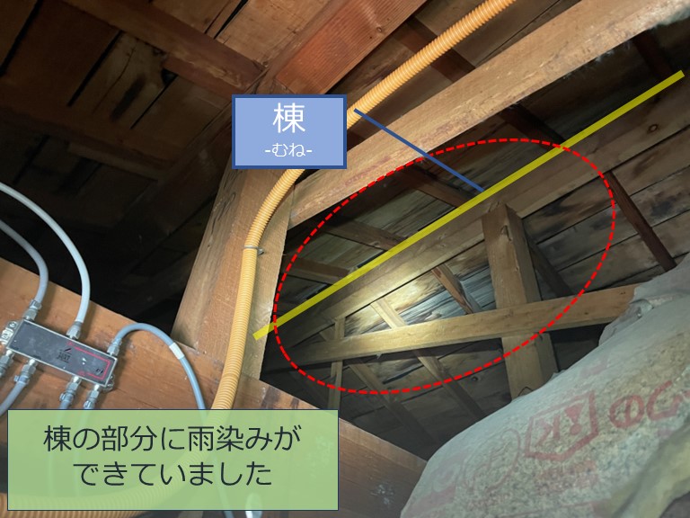 和歌山市で棟の部分に雨染みが発生