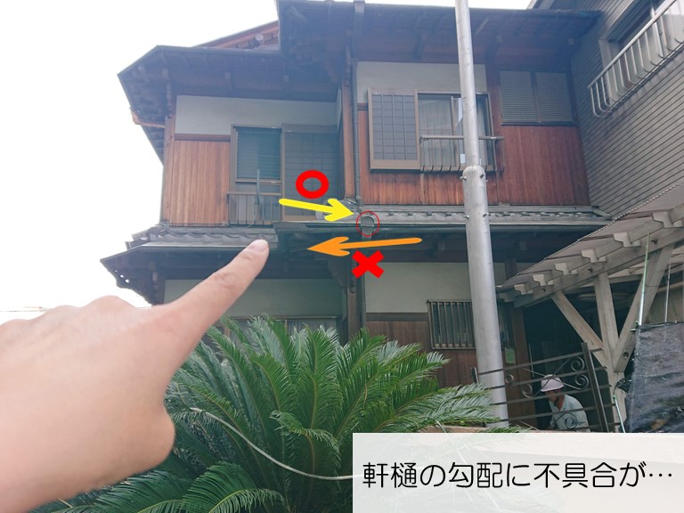 和歌山市で軒樋の勾配の不具合