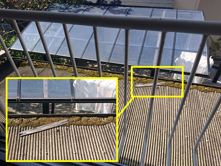 岩出市でカーポートの調査をすると樋に苔がはえていました