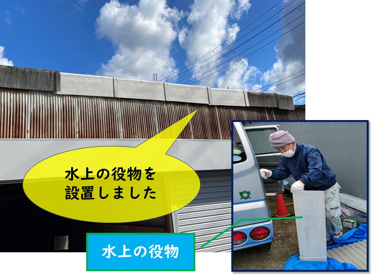 岩出市でガレージの水上の役物を設置しました