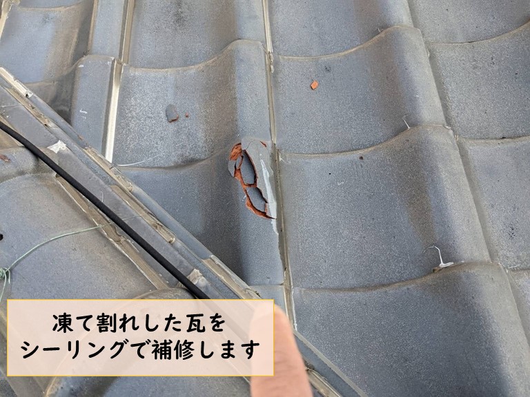 岩出市で凍て割れした瓦を補修