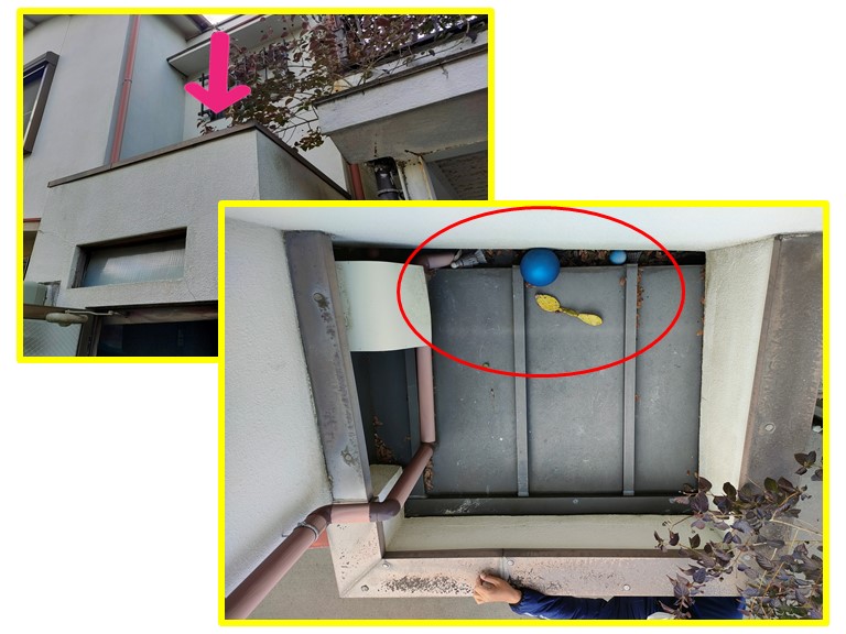 岩出市で樋にゴムボールやスコップが詰まっていました