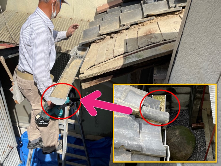 岩出市で軒樋に土が詰まっていたので清掃しました