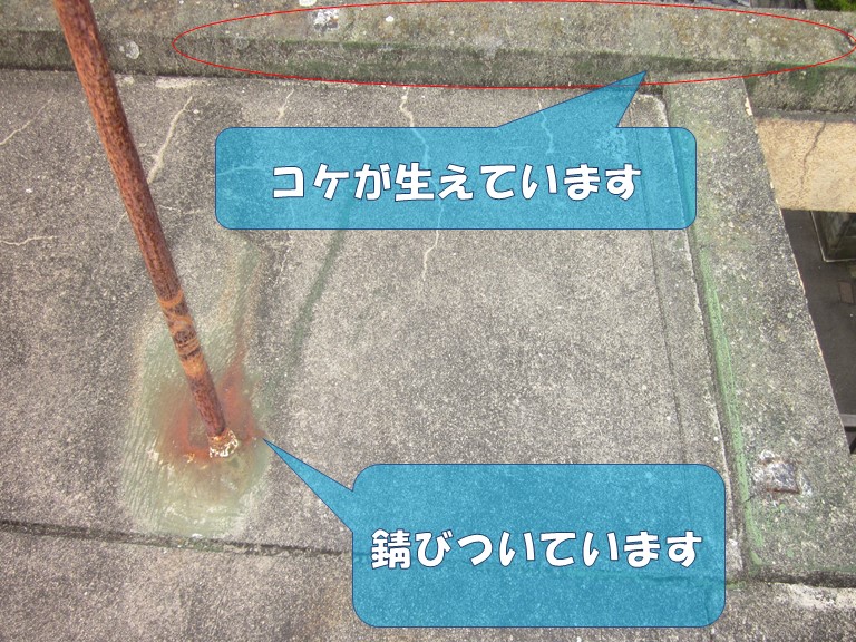 岩出市で陸屋根の防水工事をおこなうのでケレン作業を行っていきます