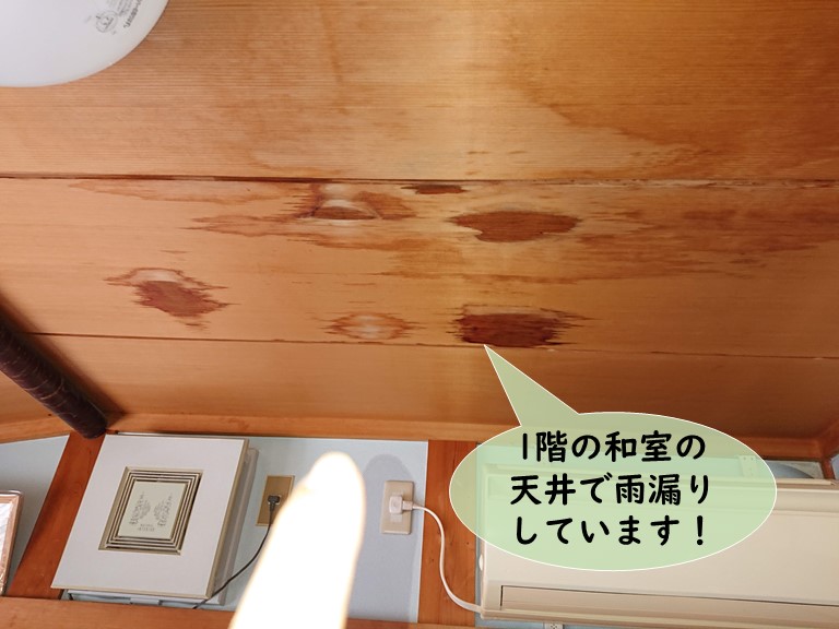 岩出市の1階の和室の天井で雨漏りしています