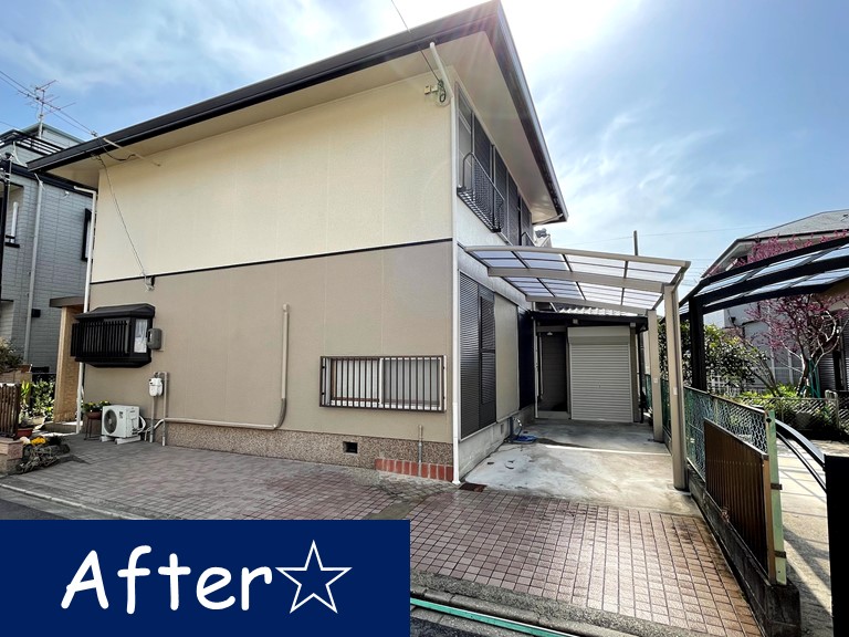 岩出市の屋根・外壁・付帯部塗装完成写真、雨戸・カーポートも入れ替え済