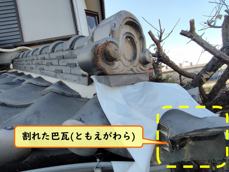 紀の川市 割れた巴瓦(ともえがわら)