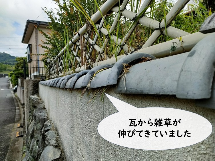 紀の川市で塀の瓦がズレていました