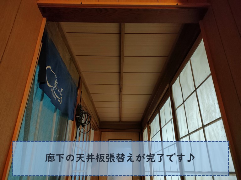 紀の川市で廊下の天井板張替えが完成です