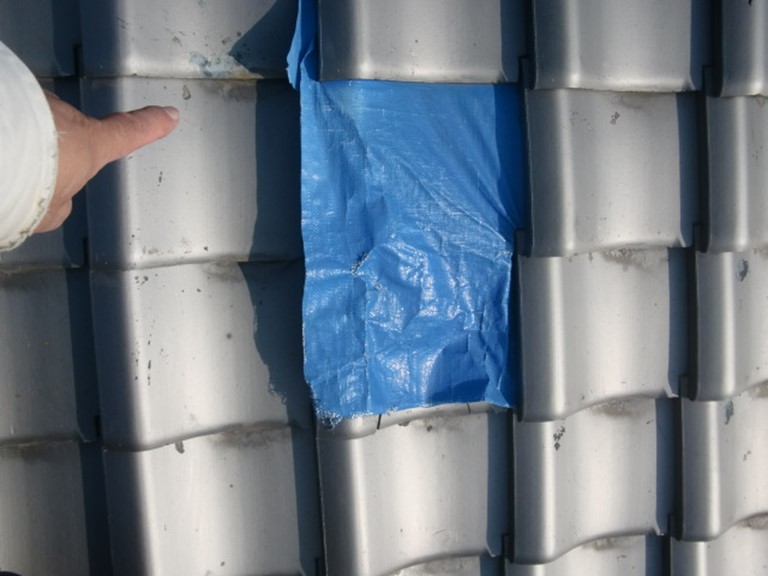 紀の川市で瓦の破損をブルーシートで保護