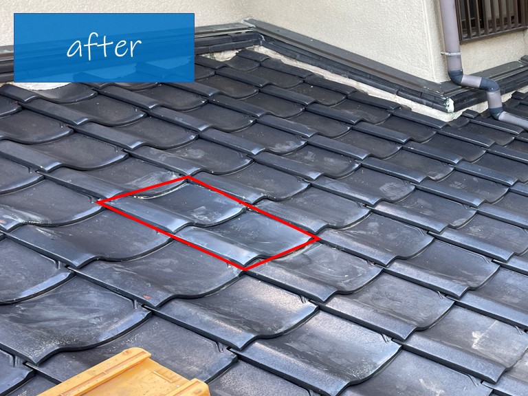 紀の川市で破損した瓦を交換した