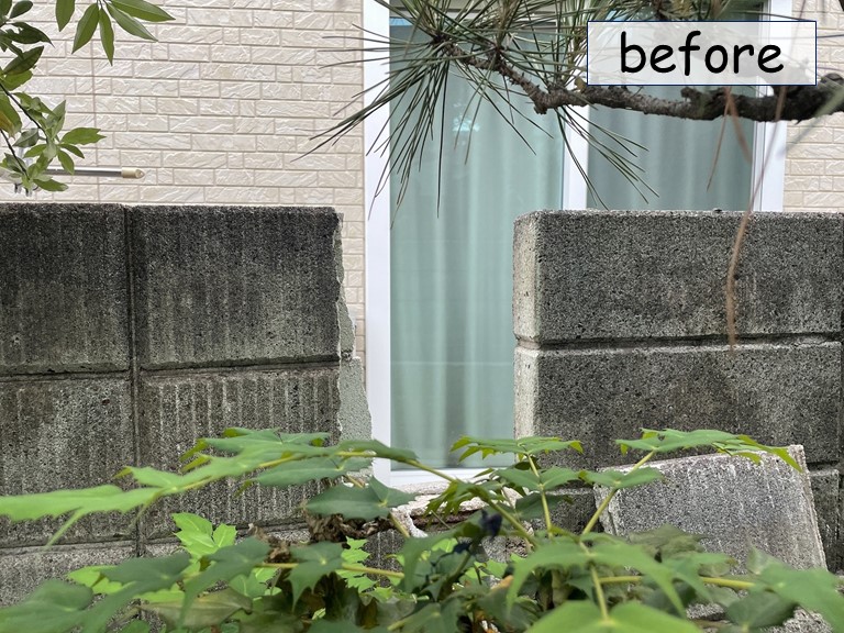 紀の川市崩れたブロック塀を簡易補修しました