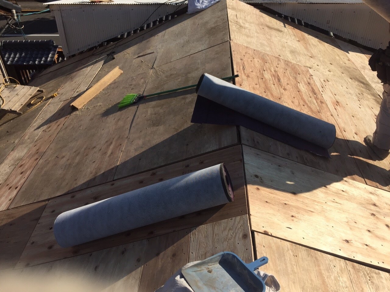 大阪市東住吉区今川 合板張り完了と防水シートの準備