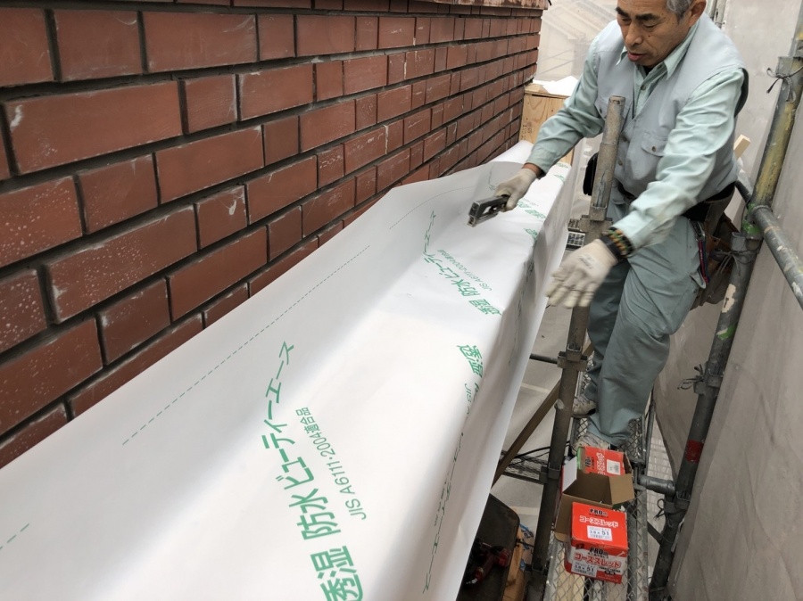 八尾市 庇工事 防水シート