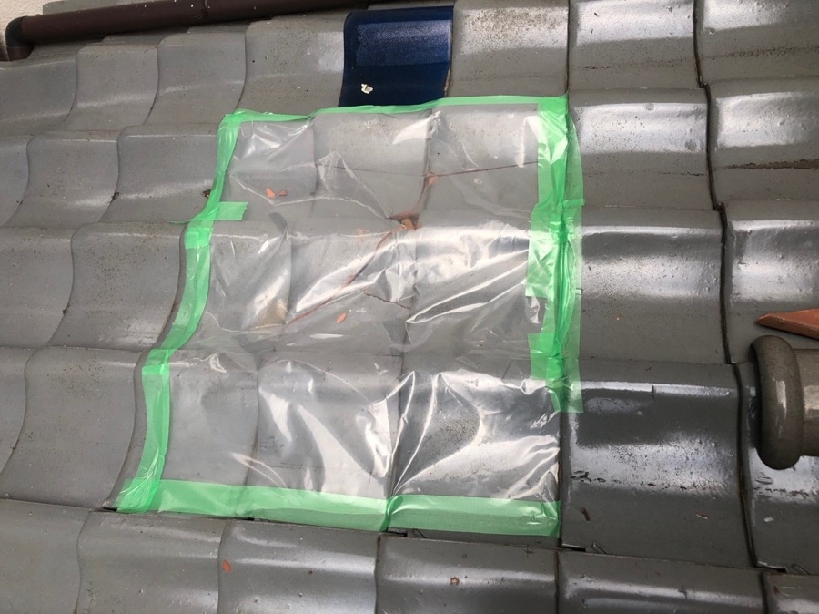 ビニールシートで養生