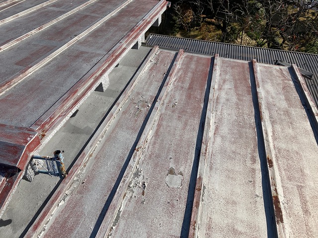 屋根塗膜点検中