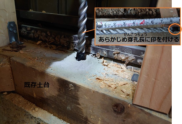 穿孔長　アンカーボルト　既存土台