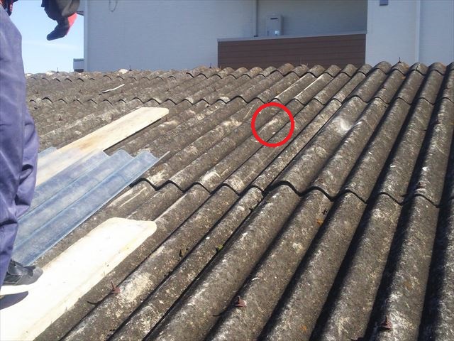 スレート波板破損部発見
