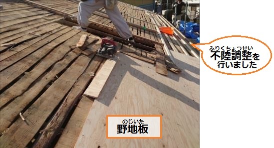 不陸調整　野地板張り　葺き替え工事