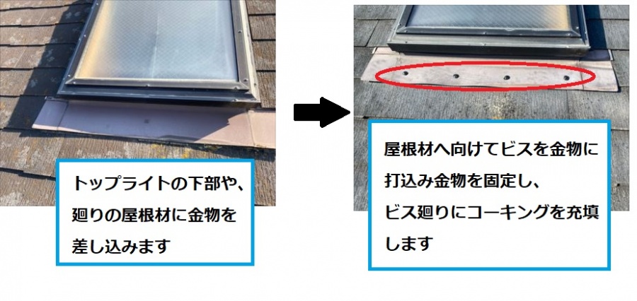 水切り金物の固定　施工事例