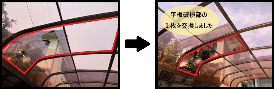 カーポート平板屋根張り替え完了