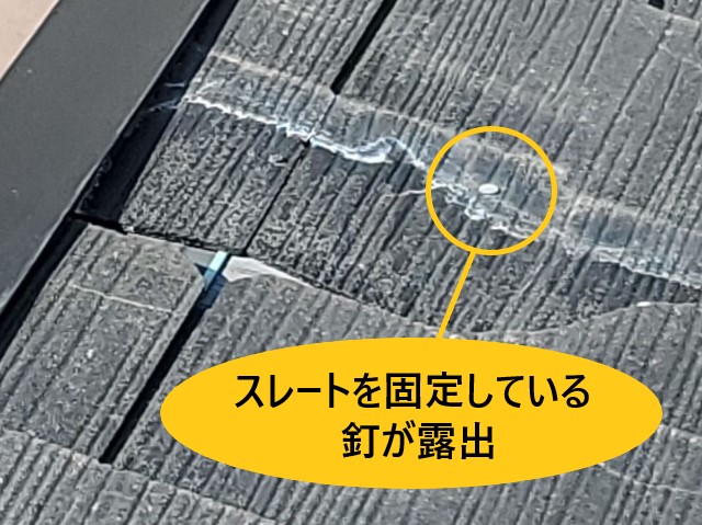 スレートの釘が露出