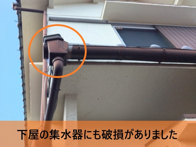 下屋の集水器も破損